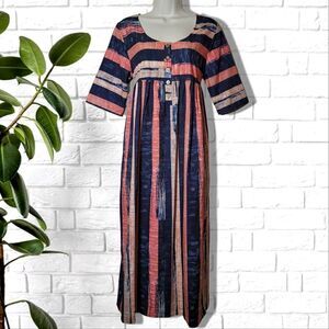 NWT Striped Brushed Babydoll Cropped Sleeve Midi Dress w/ Pockets